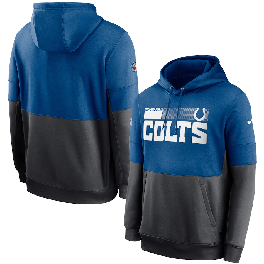 Men's Indianapolis Colts Royal/Charcoal Sideline Impact Lockup Performance Pullover Hoodie